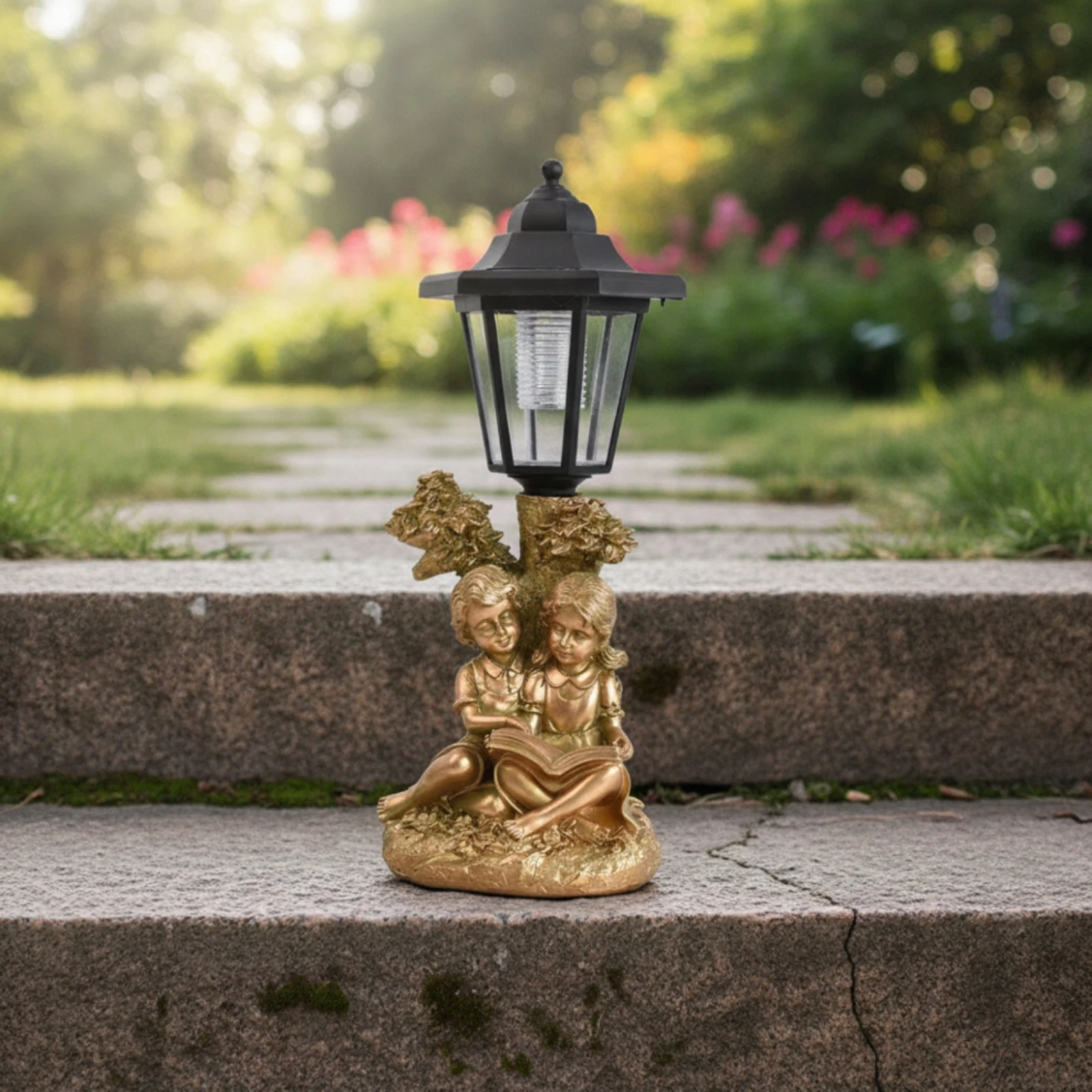 Solar Statue with Lantern Freestanding Solar Garden Light Garden Ornament with Light Whimsical for Gardeners, Patio, Yard view 6