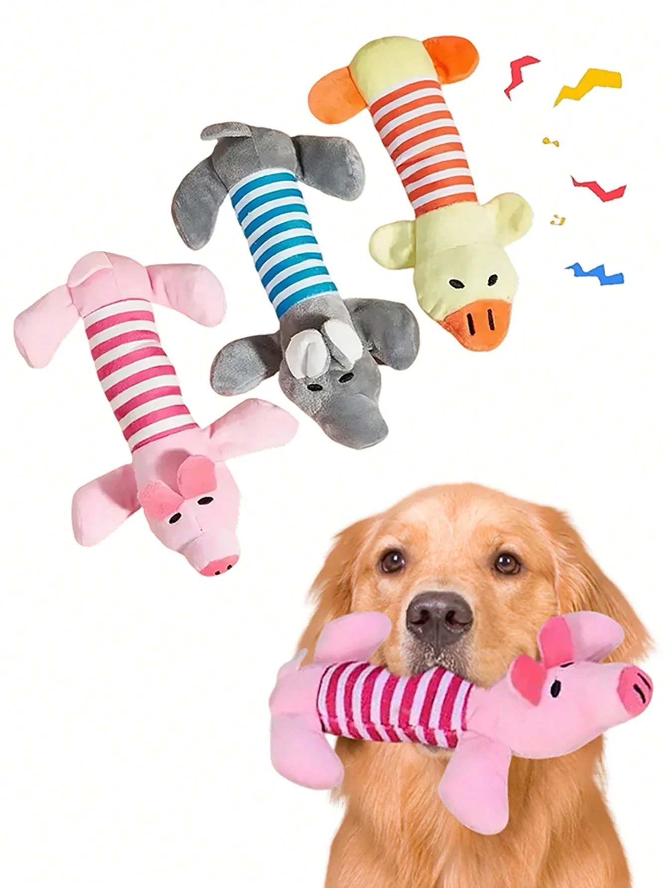1er-Pack Quietschspielzeug für Hunde (Elefant/Ente/Schwein) - Langlebiges Kauspielzeug für Starke Kauer mit Zahnreinigungsfunktion ﻿