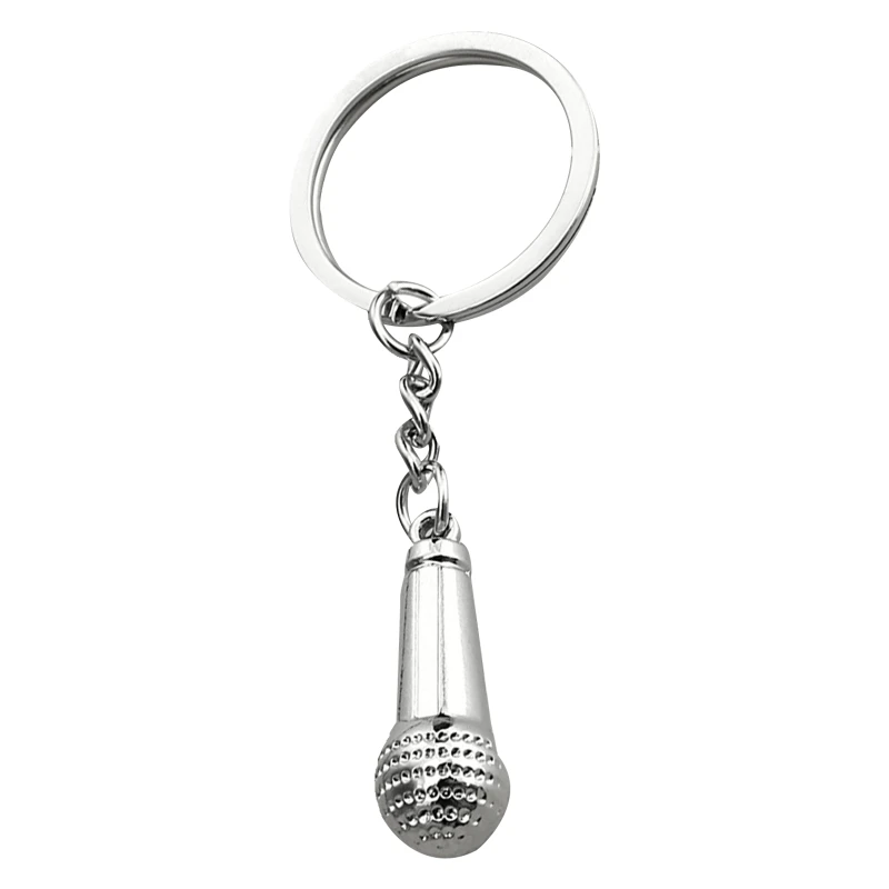 Microphone Keychain Keyring Car Bag Pendant Ornaments Handbag Jewelry Charm Singer Rapper Music Lover Gifts