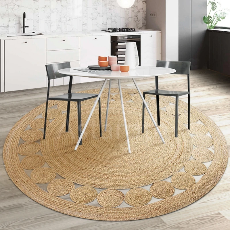 Round Woven Carpets Handmade 100% Pure Natural Jute Rugs for Bedroom Living Room Vintage Home Decor Natural Plants Floor Mats