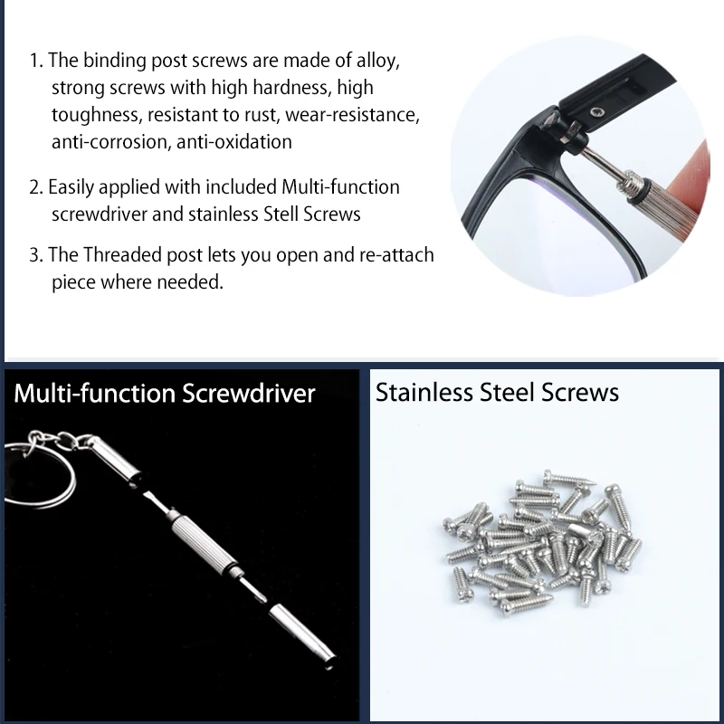 Colour_MAX Chicago Screw Posts Binding Screws Kit for Glasses Spectacle Eyewear Repair with Screwdriver