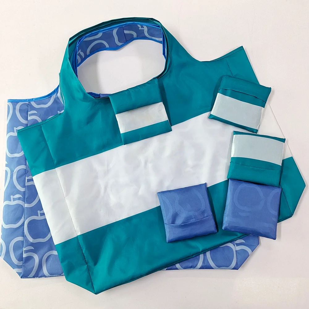 Fashionable Spliced Stylish Polyester Folding Shopping Handbag Eco-friendly Reusable Large Capacity Storage Tote Bag for Grocery