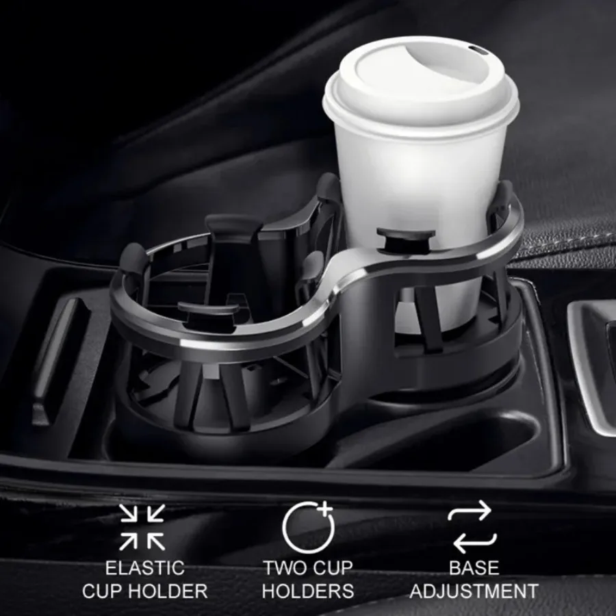 

1PC Car Cup Holder 2 in 1 Double Hole Water Bottle Car Holder Universal with Adjustable Base Anti-Shake Stable Auto Organizers