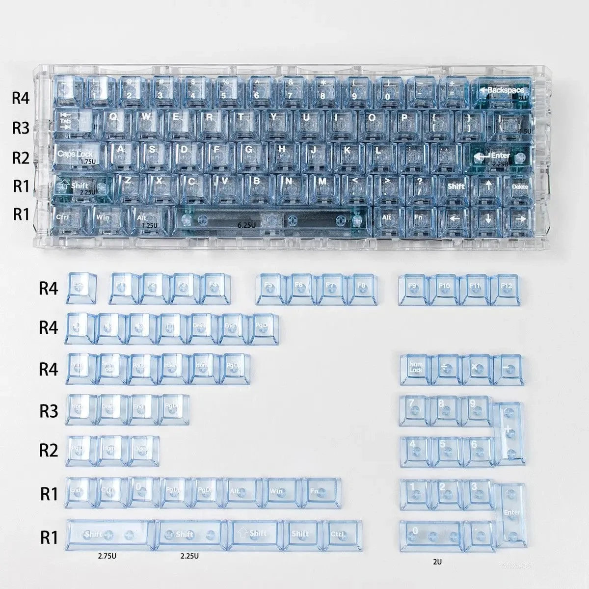 

AttackFox Keycap Set Broken Ice Blue Transparent Custom Keycaps for Mechanical Keyboard Caps PC Wooting60/ MADCATZ Mad60 Gifts