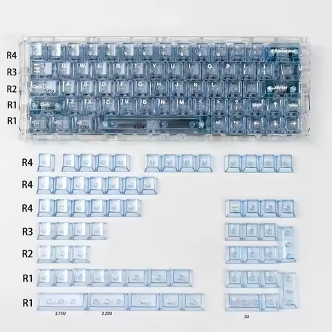 AttackFox Keycap Set Broken Ice Blue Transparent Custom Keycaps for Mechanical Keyboard Caps PC Wooting60/ MADCATZ Mad60 Gifts