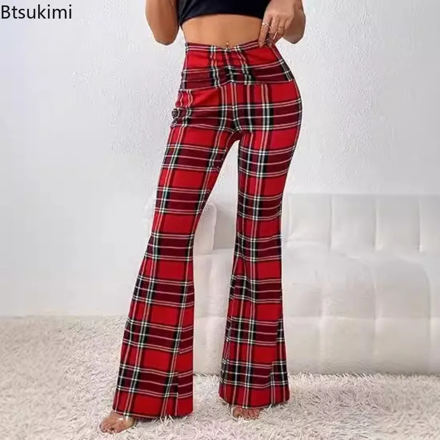 

2025 Trend Street Style Women Pants Oversized Plaid High Waist Wide Leg Pants Women Slim Fit Casual Trousers Vintage Flare Pants