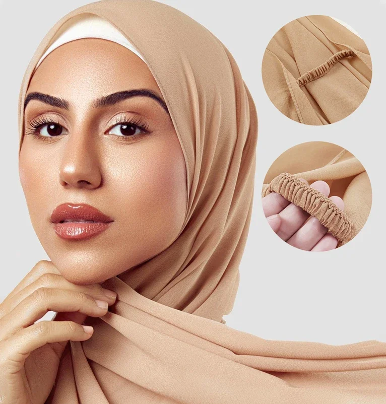 Plain Color Muslim Chiffon Scarf Hijab Headband Female Islamic Head Cover Shawls Wraps for Women Hijabs Hair Scarves Headscarf