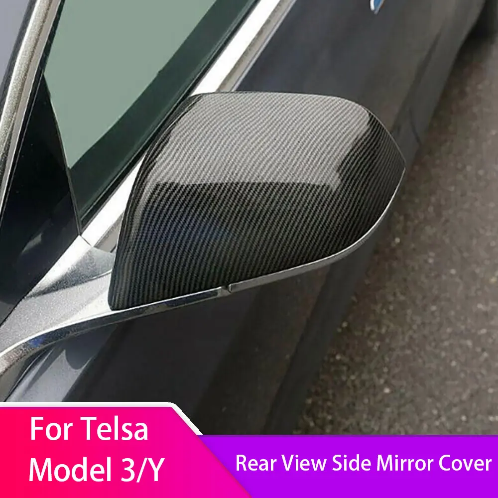 2pcs Auto Car Rear View Side Mirror Cover Trim For Tesal Model 3 Y 2017-2023 Carbon Fiber Style