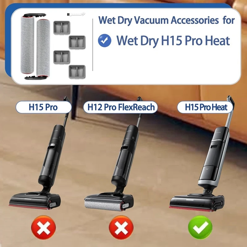 Brush Roll and Hepa Filter Replacement for H15 Pro Heat Wet Dry Vacuum Accessories-ABYS