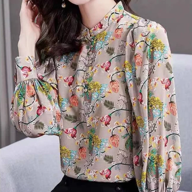 Summer Casual Hot Selling Item Elegant Half High Collar Women\'s Top Fashion All-match Fashion Long Sleeve Buttons Up Shirt