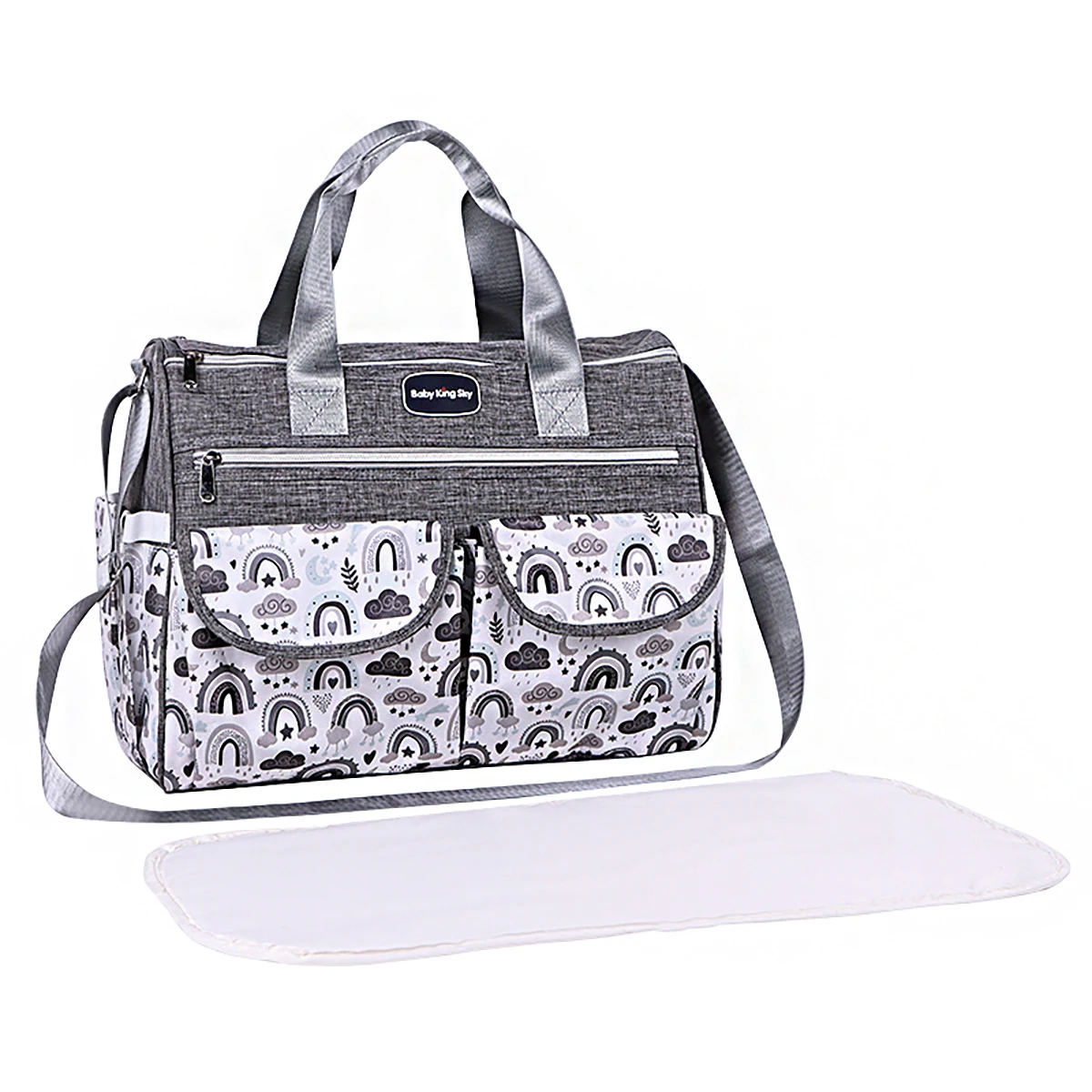 

New Fashionable Cloud Printed Shoulder Mommy Bag; Front Double Flap Pocket Pants Multi-Functional Large-Capacity Cross-Body Mother and Baby Bag; Satchel Diaper Bag for Traveling and Maternity