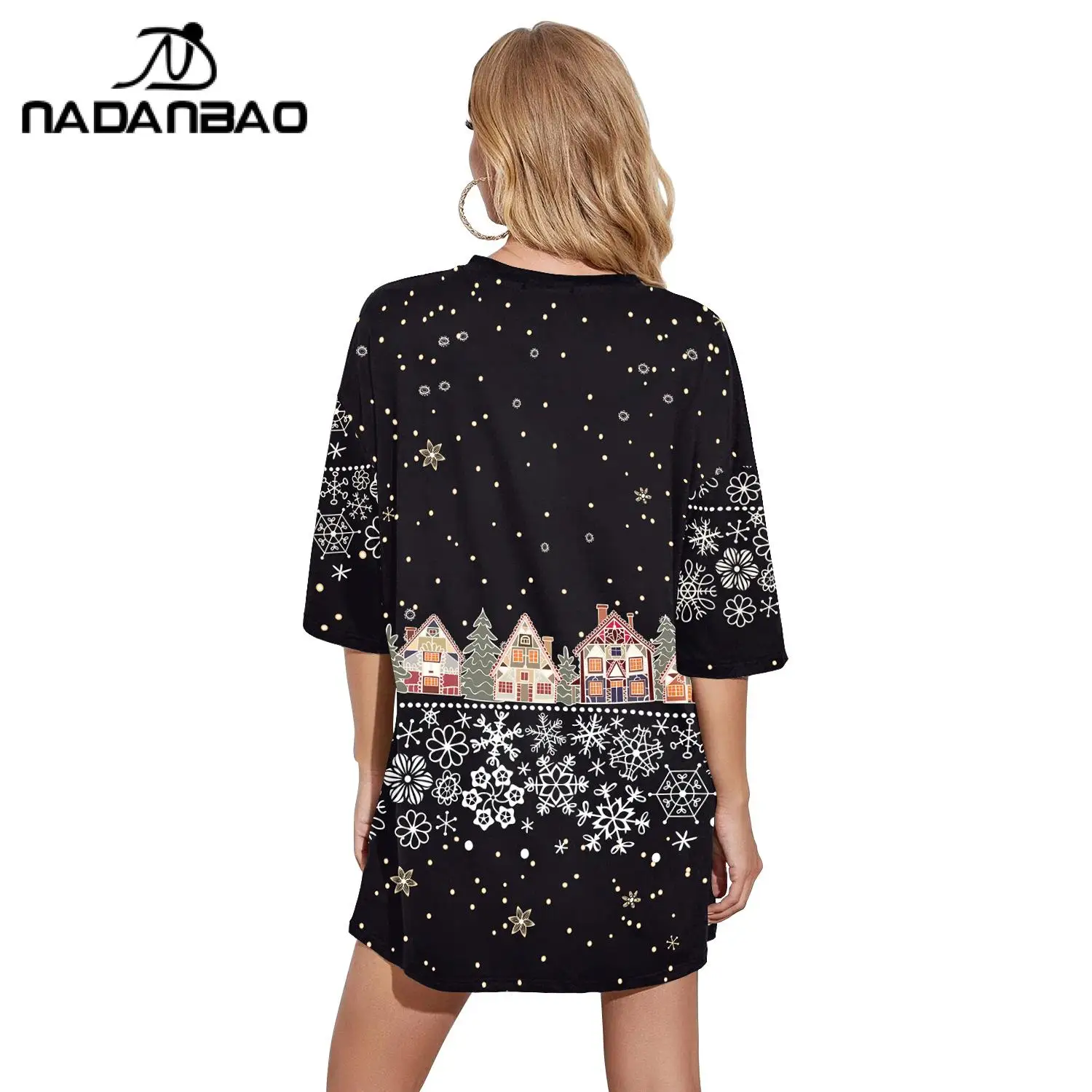 Nadanbao Halloween Elk Print T-Shirt Dresses Women Cartoon Funny Fashion Dress Female Short Sleeve Loose Casual Dress