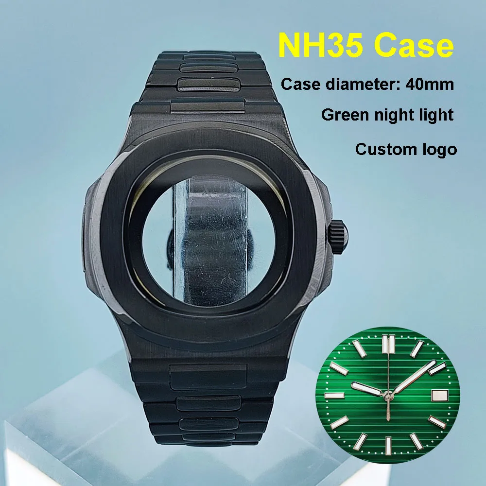 

NH35 case 40mm case men's stainless steel watch sapphire glass case green night light suitable for NH35 watch accessories