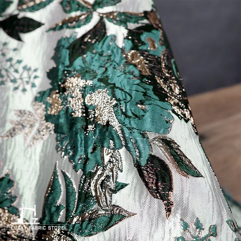Cyan peony flower three-dimensional jacquard cloth handmade DIY homemade fashion fabrics palace style creative designer fabrics