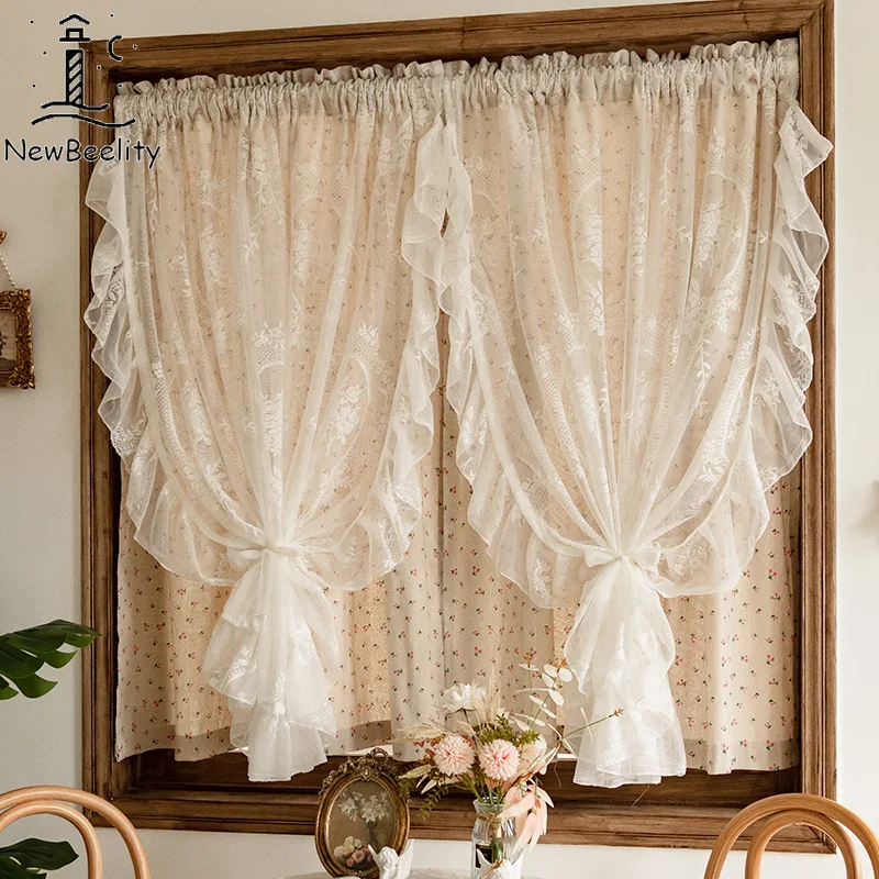 

French Pastoral Style Curtains White Lace Double-layer Cloth Gauze Integrated Bedroom Dormitory Small Bay Window Blackout Custom