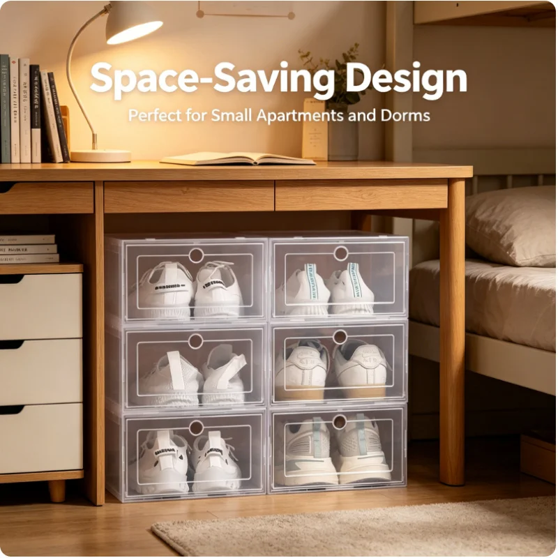 6 Pack Stackable Clear Shoe Storage Organizer Plastic Dustproof Sneaker Boxes Closet Bedroom Entryway Shoe Rack for Women