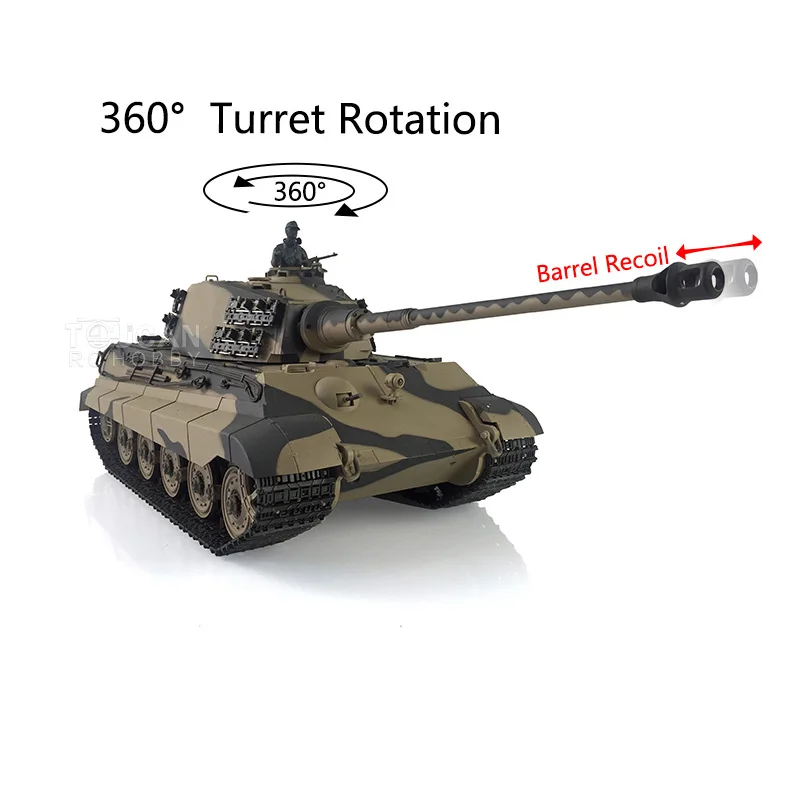 Heng Long 1/16 7.0 Plastic 3888A German King Tiger RC Tank Barrel Recoil 360° Infrared Battle Military Vehicle Toy TH17520