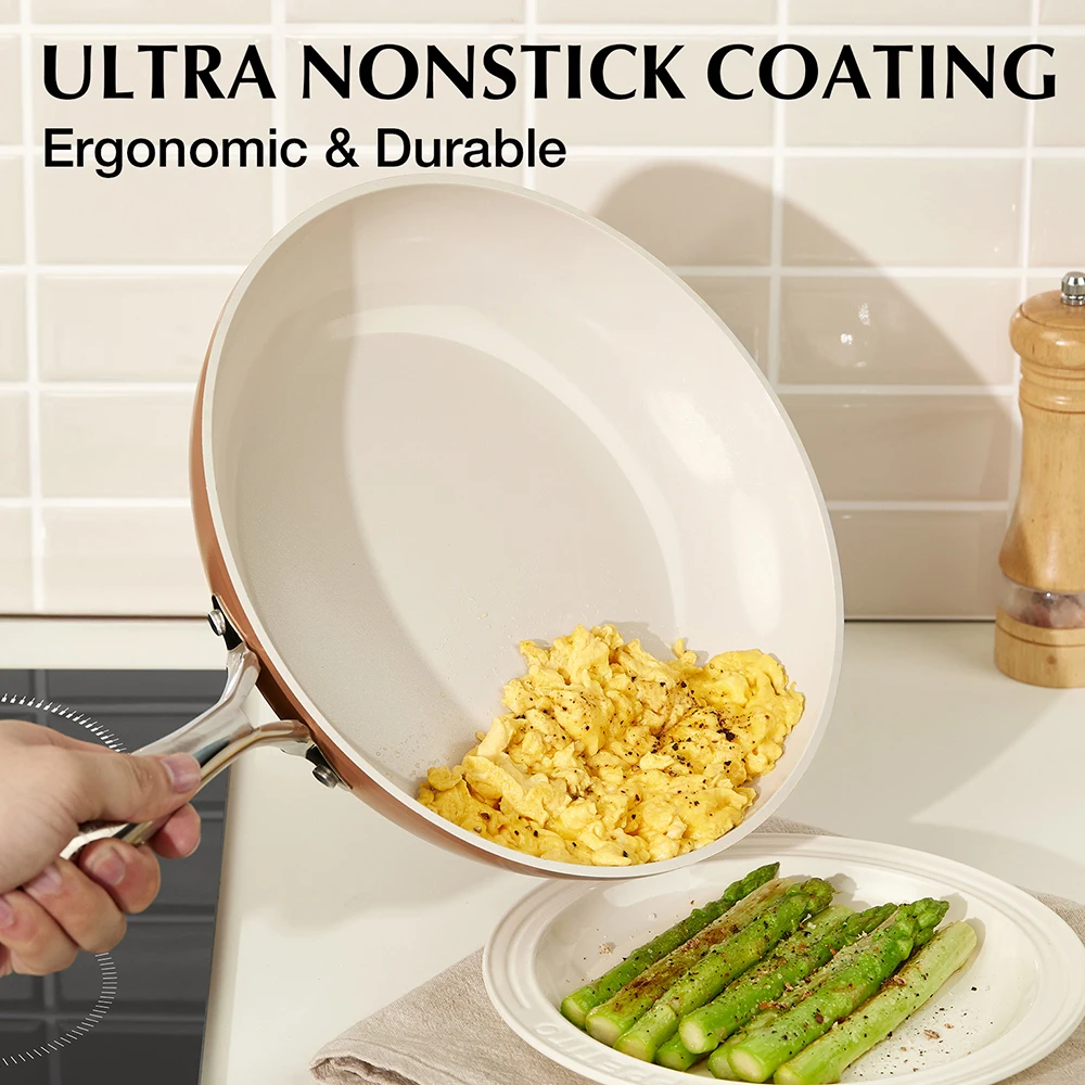 

KOCH SYSTEME CS 8-дюймовая коричнево-белая сковорода с керамическим покрытием без крышки, маленькая сковорода 8 дюймов с термостойкой ручкой