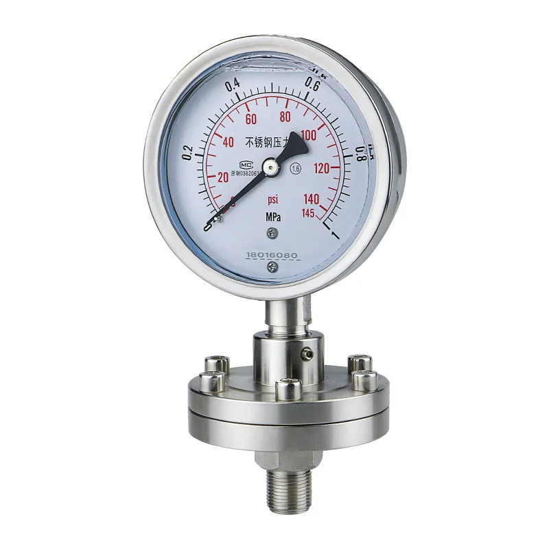 

Stainless Steel Shock Proof Diaphragm Pressure Gauge YTP100BF/ML Threaded Connection Corrosion Resistant Tantalum Diaphragm 316L