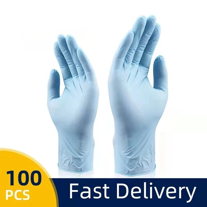 100 Pack Blue Latex Free Household Waterproof Nitrile Gloves Disposable Vinyl Kitchen/Gardening/Pet Care/Car Repair Work Gloves