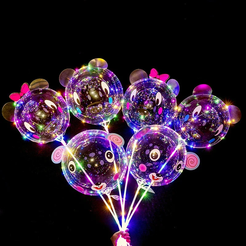 6pcs 20inch LED Light with Animal Stickers Balloon Birthday Party Decorations Baby Shower Kids Toy Balls Pig Unicorn Balloons