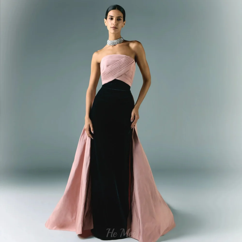 

Customized Prom Dress Strapless Elegant Party Gowns Simple Contrast Detachable Train Evening Dress فساتين سهرة
