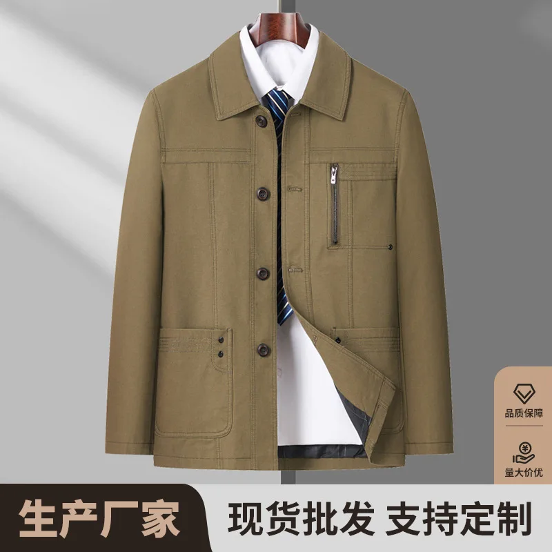 

Men's Cotton Jacket Casual Button Jacket Lightweight Outwear Coats Turndown Collar Business Casual Windbreaker with 3 Pockets