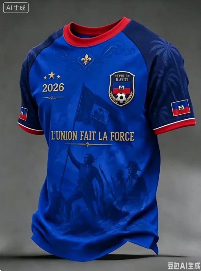 Haiti Blue Football Jersey Men's Crew Neck Sportswear with 