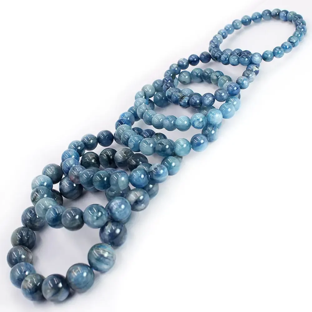 Christmas Gift 7 8 9 10 12 14 16mm Blue Natural Gems Stone Adjustable Kyanite Bracelet 7.5inch