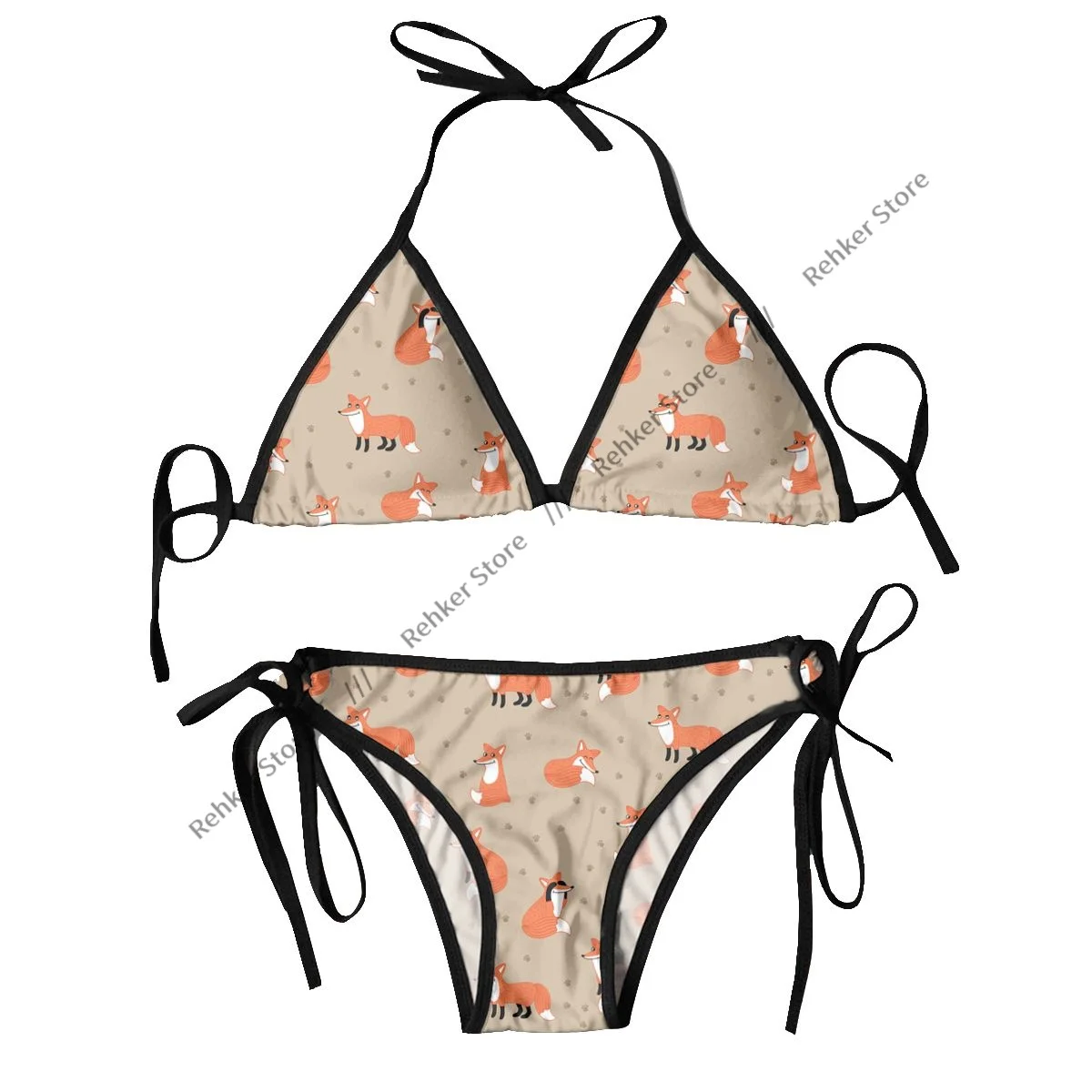 Woman Swimsuit Sexy Bikini Set Swimwear Funny Fox Pattern Two Piece Bathing Suit