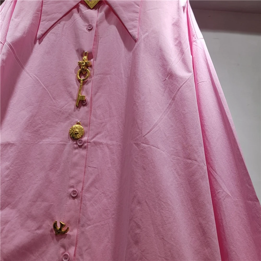 GALCAUR Elegancka koszula damska z guzikami, kołnierzykiem, długim rękawem, luźna, do biura, na dojazdy do pracy, jesienne trendy, nowy styl