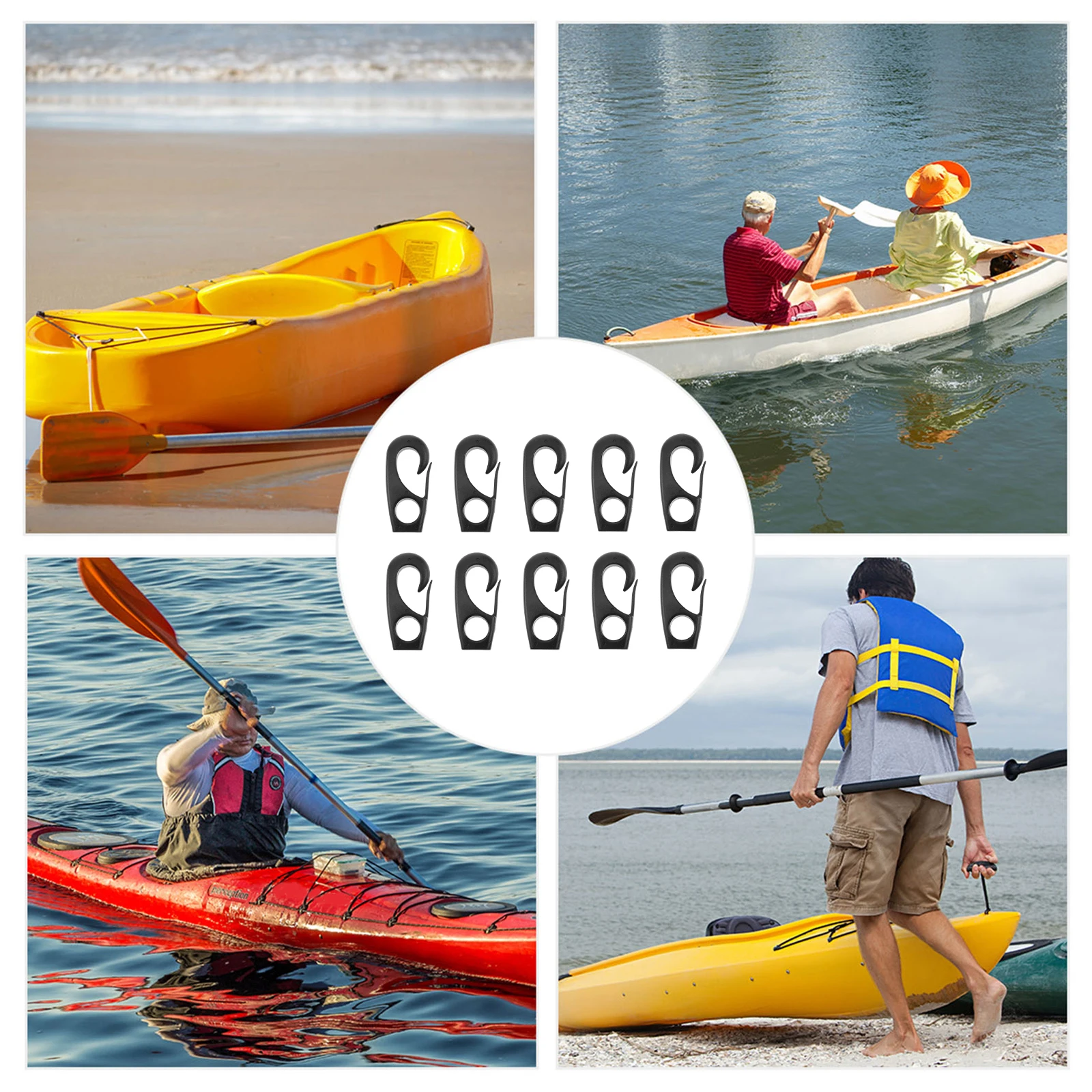 

10 Pcs Plastic Hook Rigging Bungee Canoe Boat Fishing Outdoor Buckles Black Rowboat
