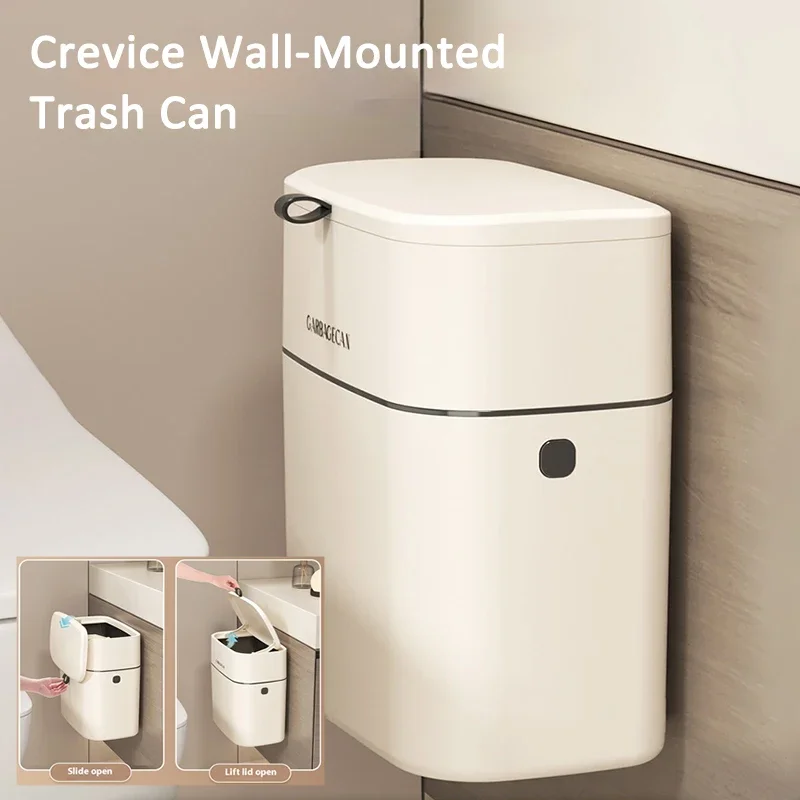 Wall Mounted Hanging Trash Bin 10L Ins Seam Design Waterproof Rubbish Can with Lid Household Kitchens Cabinet Toilet Basket