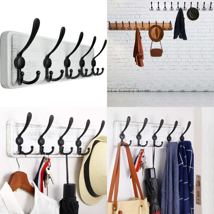 

Wall Mount Coat Rack with 5 Triple Hooks 16 Hole to Hole Spacing Wooden Design for Hanging Coats Jackets and Clothes Black Whit