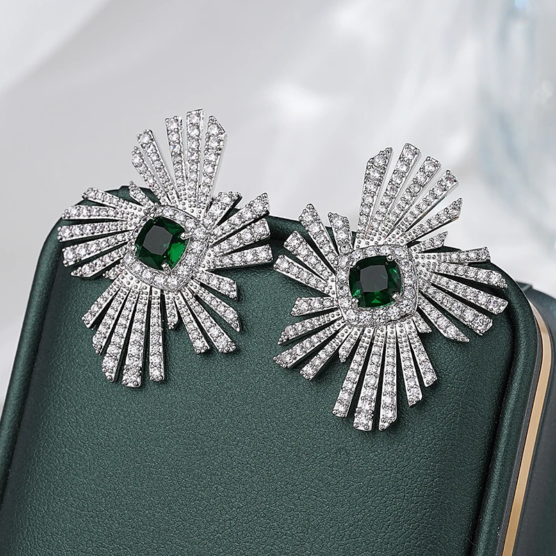 SENYU Luxury Cubic Zirconia Europe Flower Women Earrings Exquisite Design Large Stud Jewelry Gift for Dubai Indian Wedding Bride