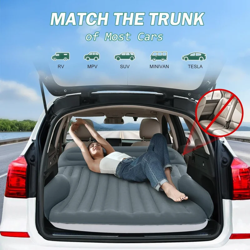 

Двусторонний флокированный надувной матрас для внедорожника со встроенным насосом и подушкой, полный комплект походной кровати для автоматических путешествий, поездок на дорогу