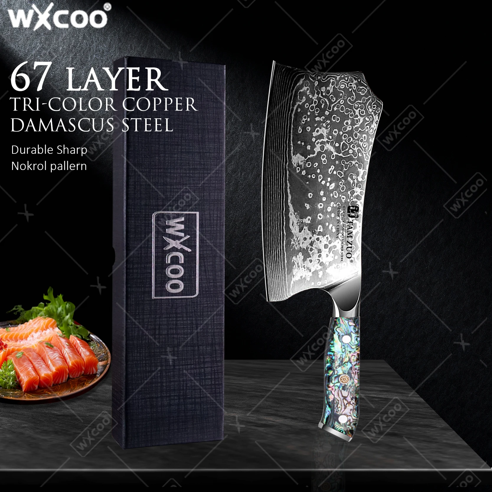 

WXCOO Chef Knife Laser Damascus Pattern Professional Kitchen Knife Meat Cleaver Fruit Slicing Bone Knife Comfortable handle