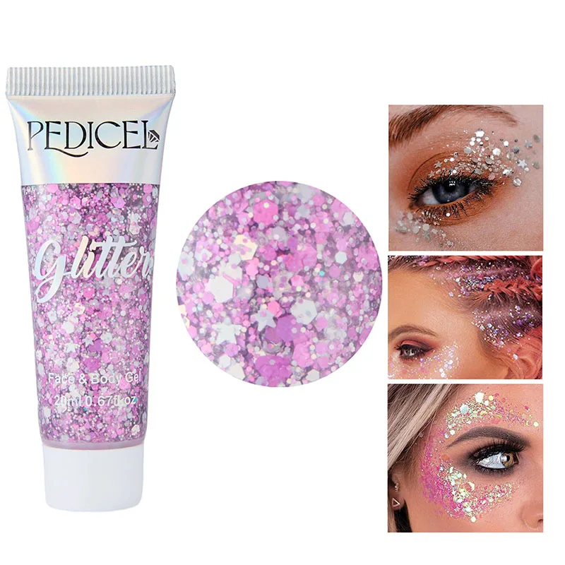 Gel Cremoso de Glitter Facial, Pigmento Brilhante para Olhos, Glitters para Corpo e Rosto, Cosméticos em Gel para Pele Brilhante em Festivais
