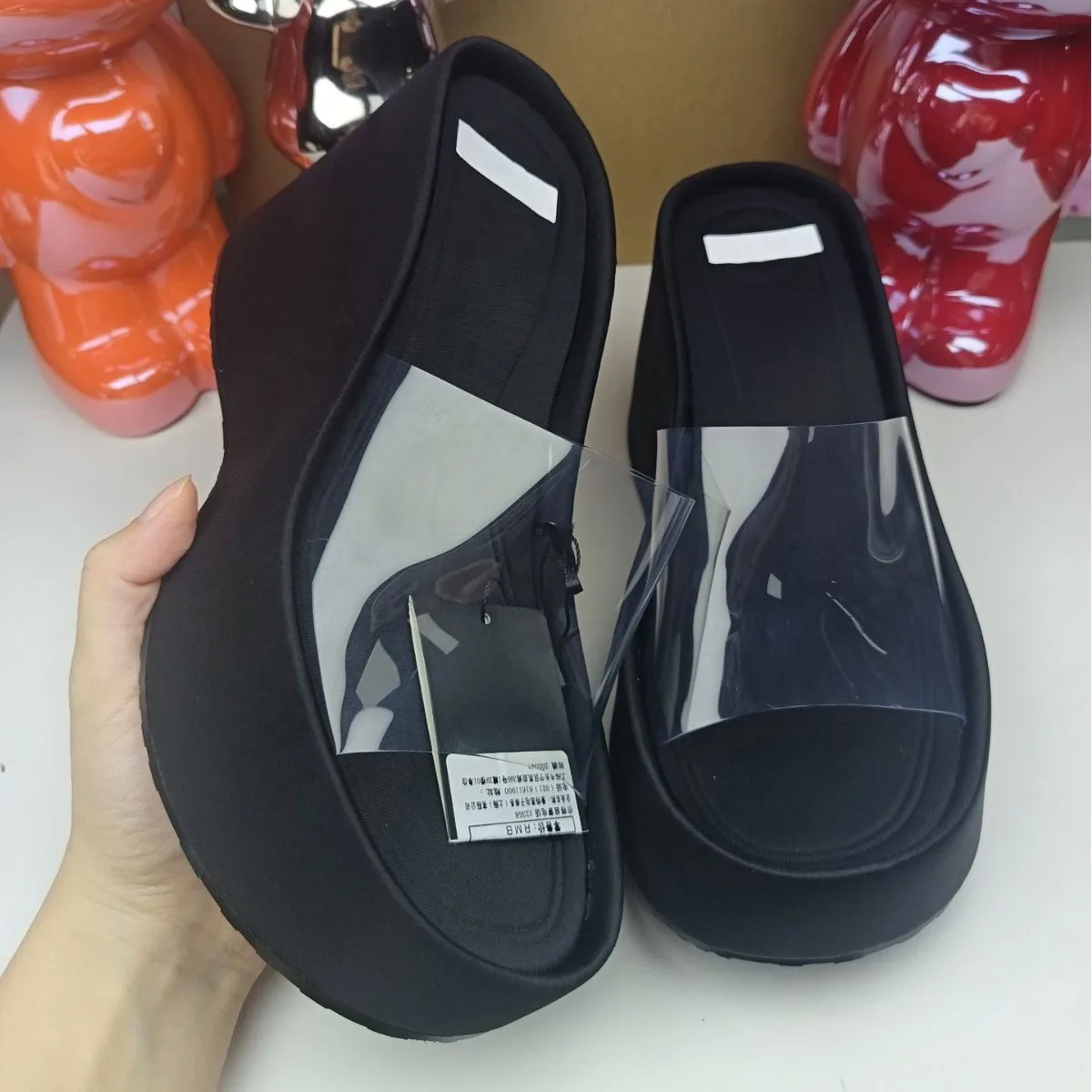 Thick Bottom Muffin Sandal Drag 2024 New Heightening Slope With Slippers Outside Wear Fashion Net Red Transparent High Heeled