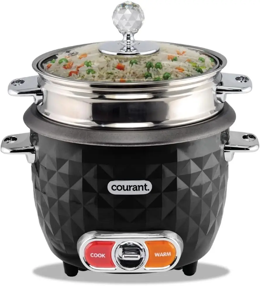 

10-Cup (Cooked) / 5-Cup Uncooked Rice Cooker and Steamer with One-Touch Operation, Automatic Keep Warm Function, and Chrome