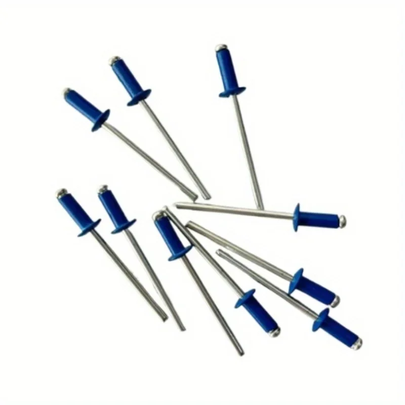 مسامير عمياء مطلية من الفولاذ المصنوع من الألومنيوم ، مسامير البوب الزرقاء برأس الزر الملون ، المسامير RAL5010 ، 47 "x" ، 50