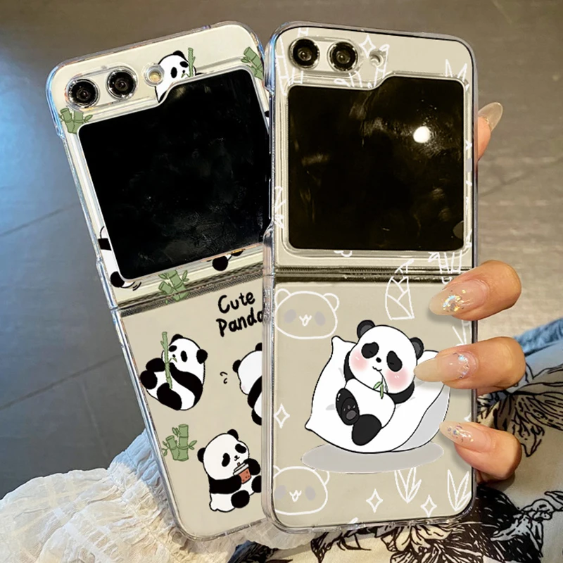Kreative Panda Transparente Handyhülle für Samsung Galaxy Z Flip 6 5 4 3 5G Klappbare harte PC-Rückseite für Samsung Z Flip4 Flip6