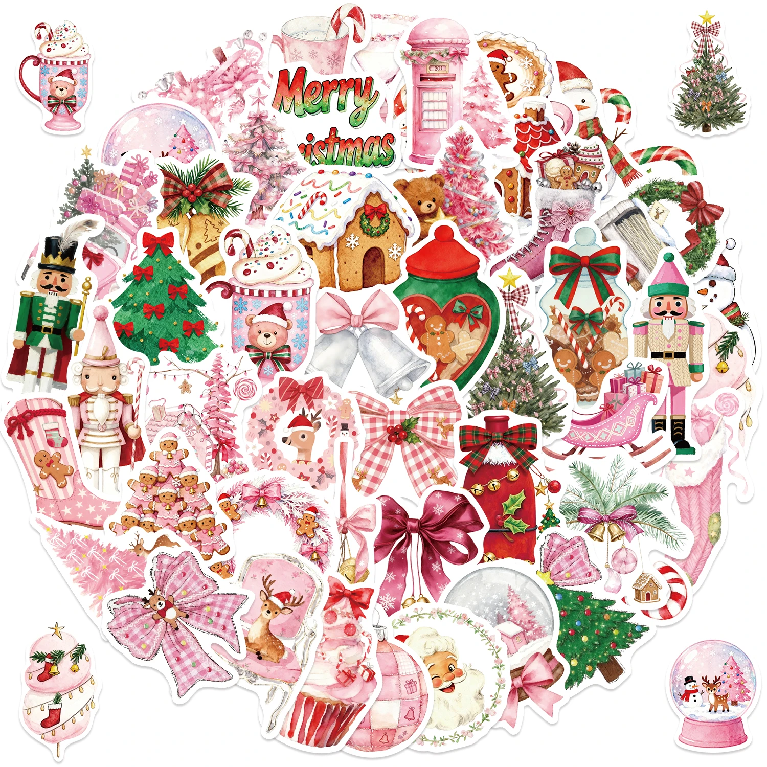 50 adesivi natalizi rosa adesivi festivi per doodle adatti per notebook, telefoni cellulari e decorazioni per bagagli