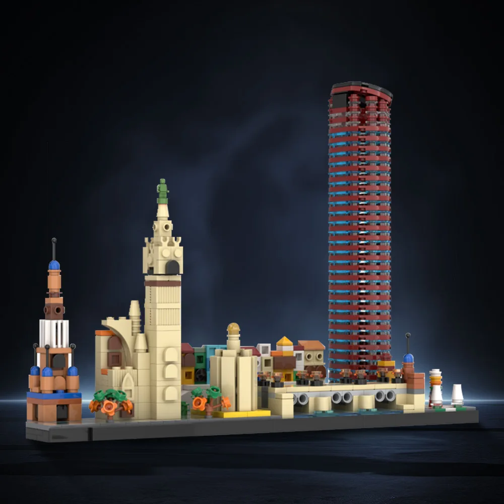 Gobricks moc sete skyline blocos de construção modelo sevilha pais famosos arquitetura diy tijolos montar brinquedos crianças presentes