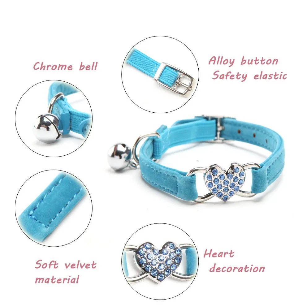 Heart Cat Collar Safety Name Personalized ID Engraving Adjustable with Soft Velvet Material 5 color Pet Product Small Dog Collar