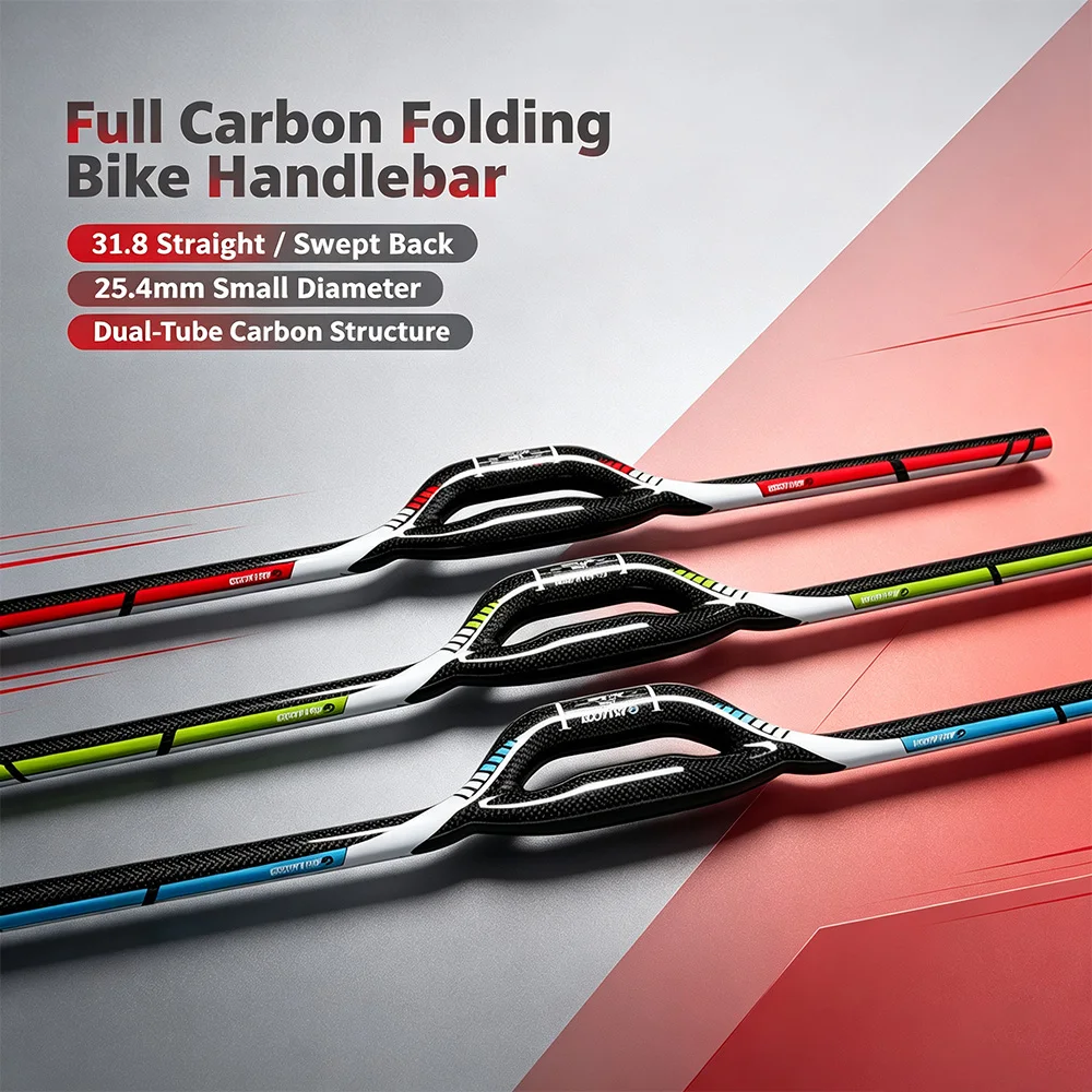 Vollcarbon-Klappfahrradlenker 31,8 mm Flach-/Riser-Lenker mit kleinem Durchmesser, Doppelrohr 25,4 mm für Fahrradzubehör