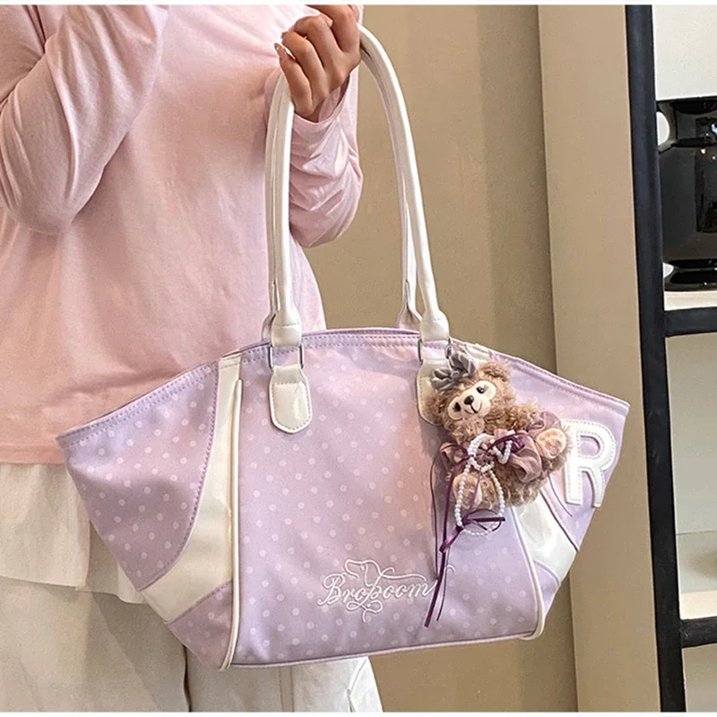 Wing Style Polka Dot Hobo Tote Bag mit Taschenanhänger, koreanische Umhängetasche mit großem Fassungsvermögen für Damen, süße Handtasche für den Arbeitsweg – Detail 21