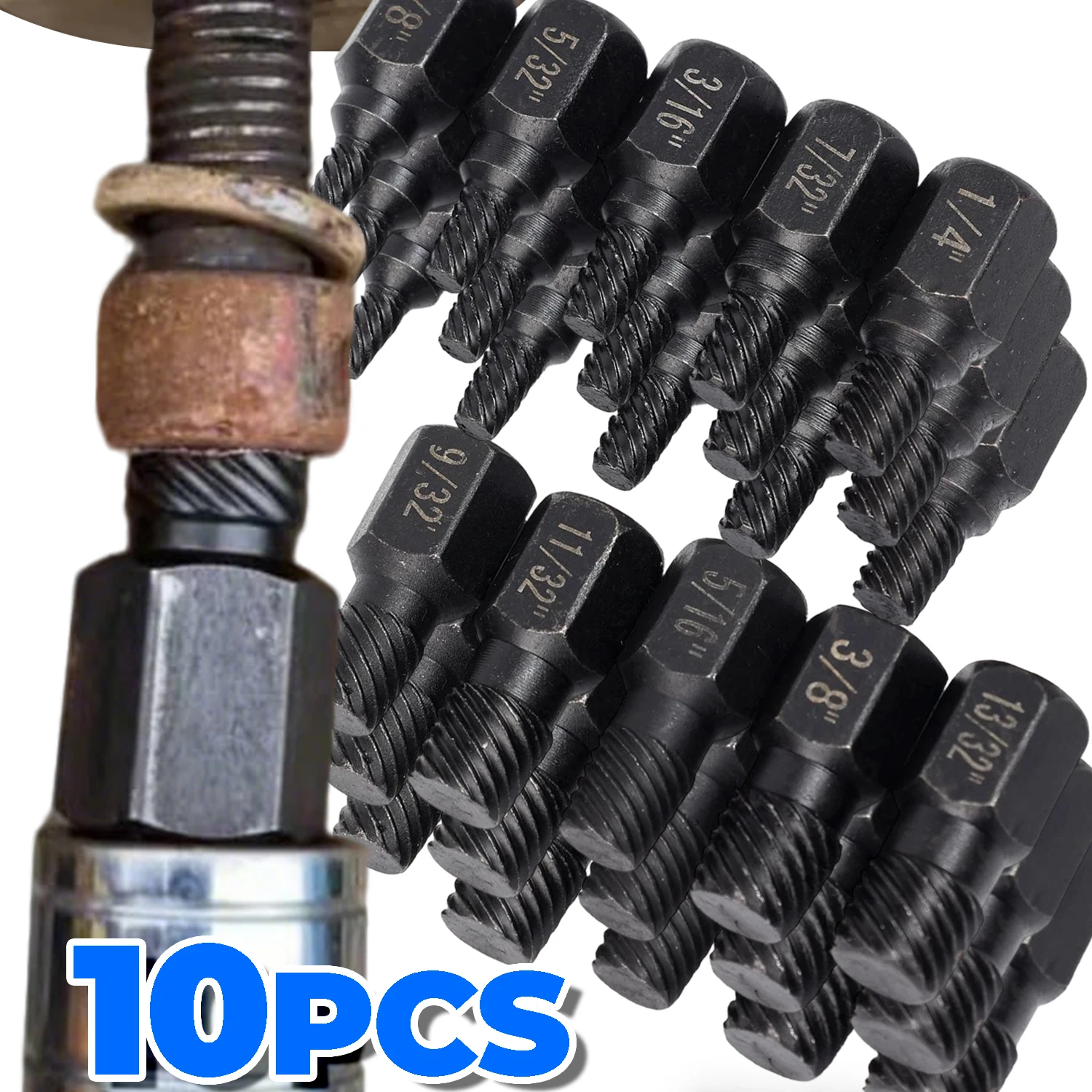 

10PCS Damaged Screw Extractor Set Heavy Duty Hex Head Easy Out Bolt Extractor Kit for Removing Broken Studs Bolts Screws