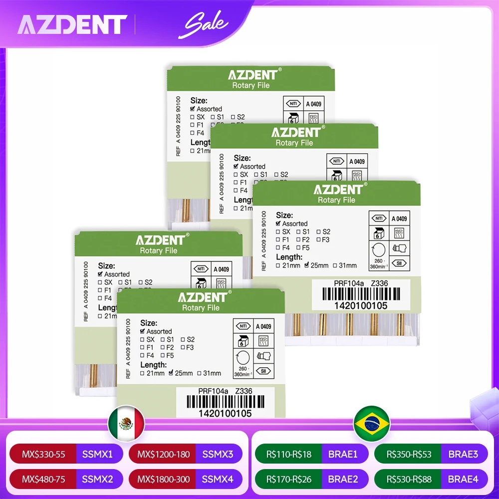 

AZDENT 5 Boxes Dental Engine Use File NiTi Super Rotary Heat Activated Endodontic Canal Root Files 25mm SX-F3 Dentistry Tools