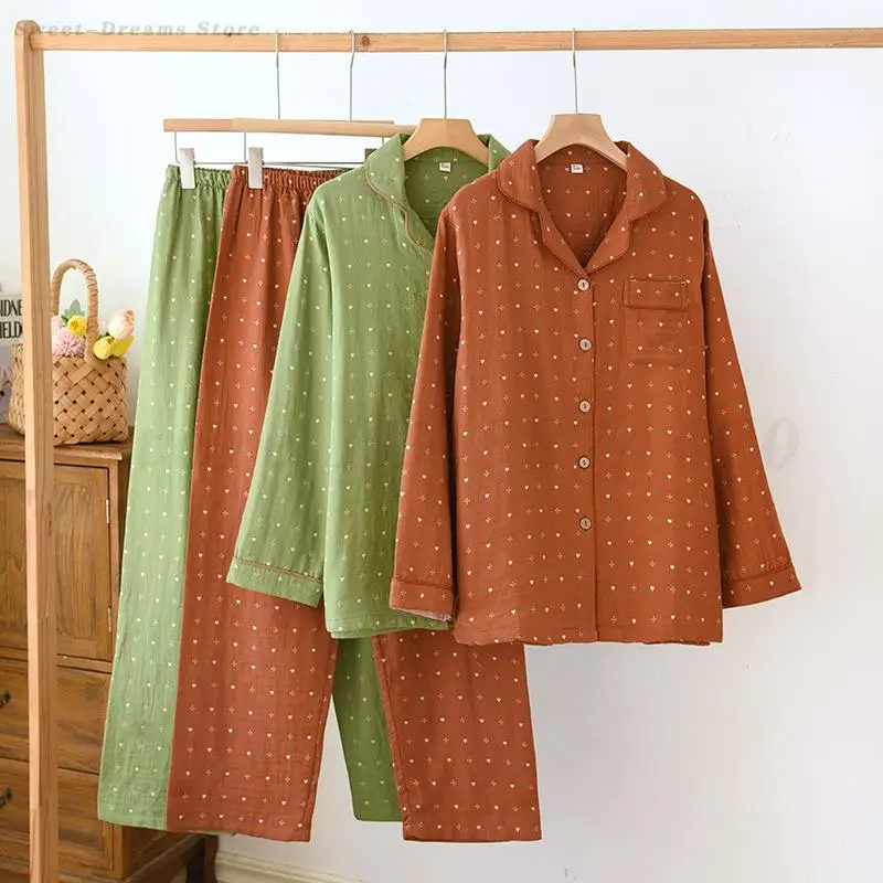 

Print Flower Pajamas Set Spring Autumn New Women Sleepwear Cotton Long Sleeve Trouser Suits Lounge Wear Loose Casual Homewear